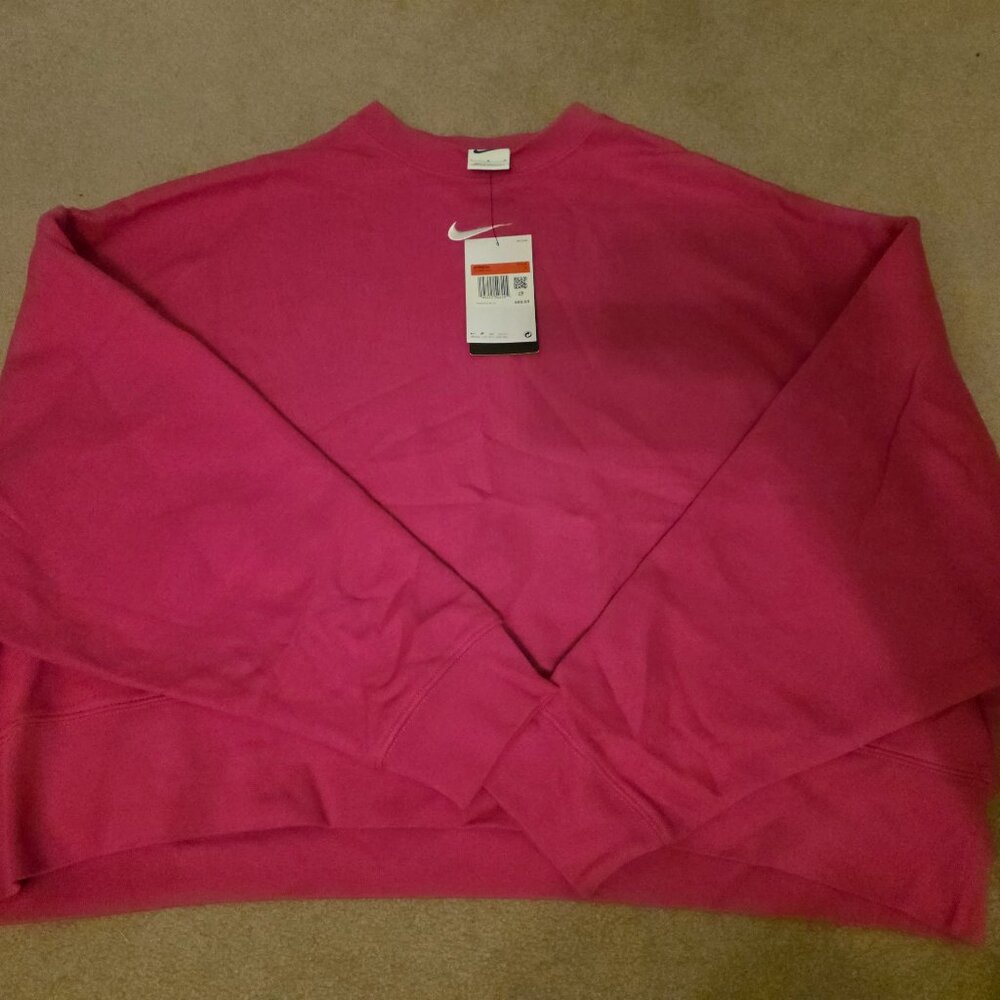 Nike Womens Cropped Sweatshirt Pink Size Large NWT Swoosh Pullover